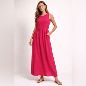 LOFT Beach Maxi Dress | Cotton Gauze Sleeveless Tank Pockets Pink | Size Medium